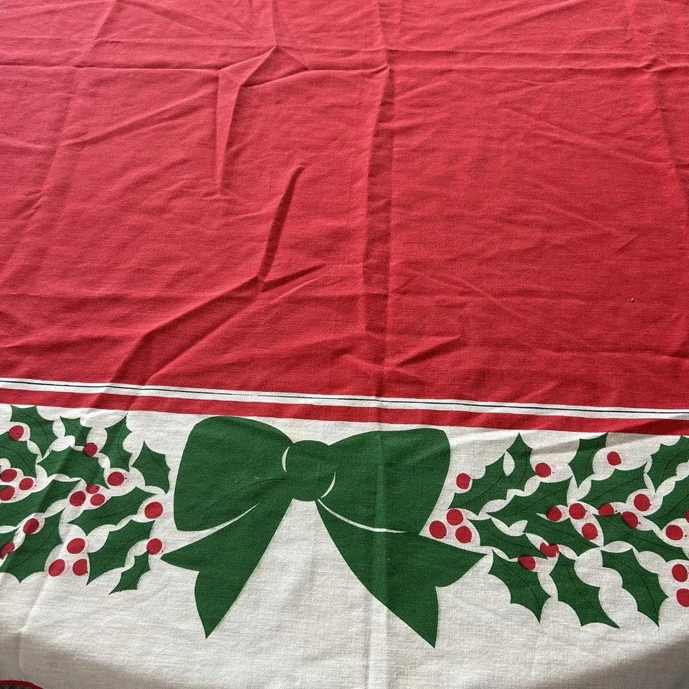 Vintage Vera Neumann Christmas Holly Tablecloth Red Green Holiday